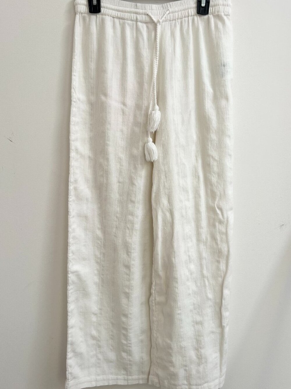 Volcom Sun Spent Wide Leg Beach Pants Star White 100% Cotton Tassel M